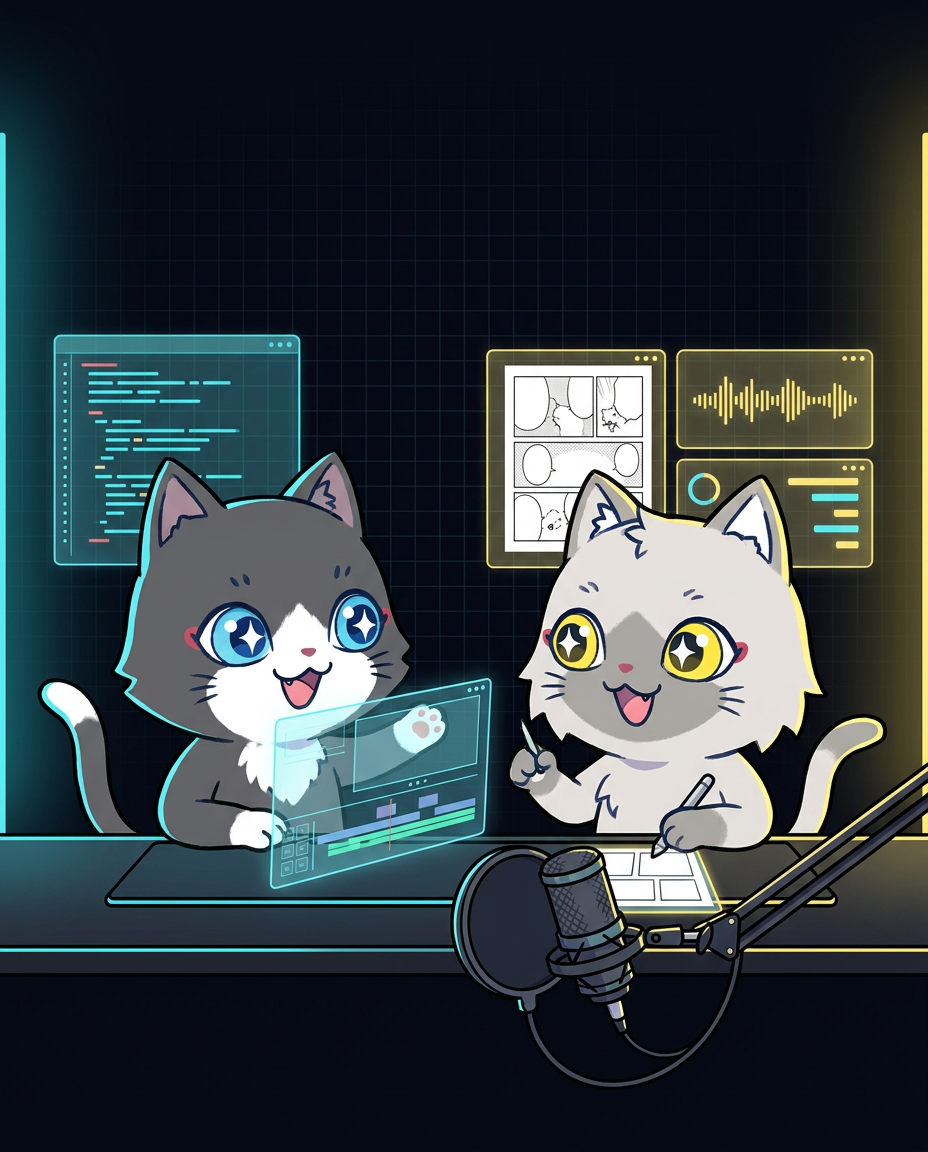 番組マスコットのトワ&セツナが制作しているイラスト